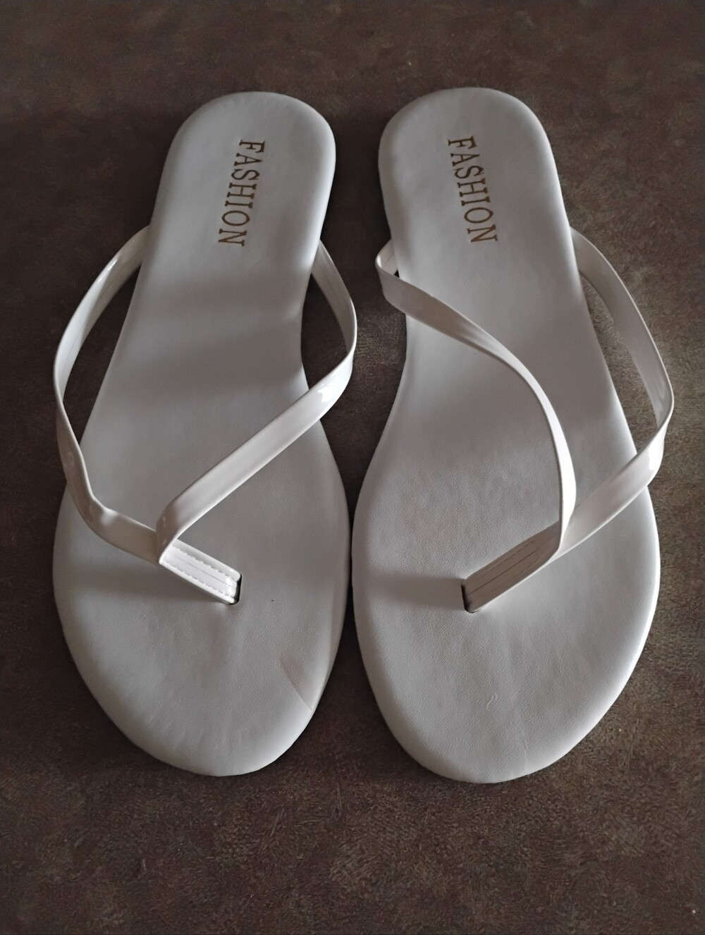 White Women's Flip Flop With Patent Leather Straps And Cushion Footbed Sandals